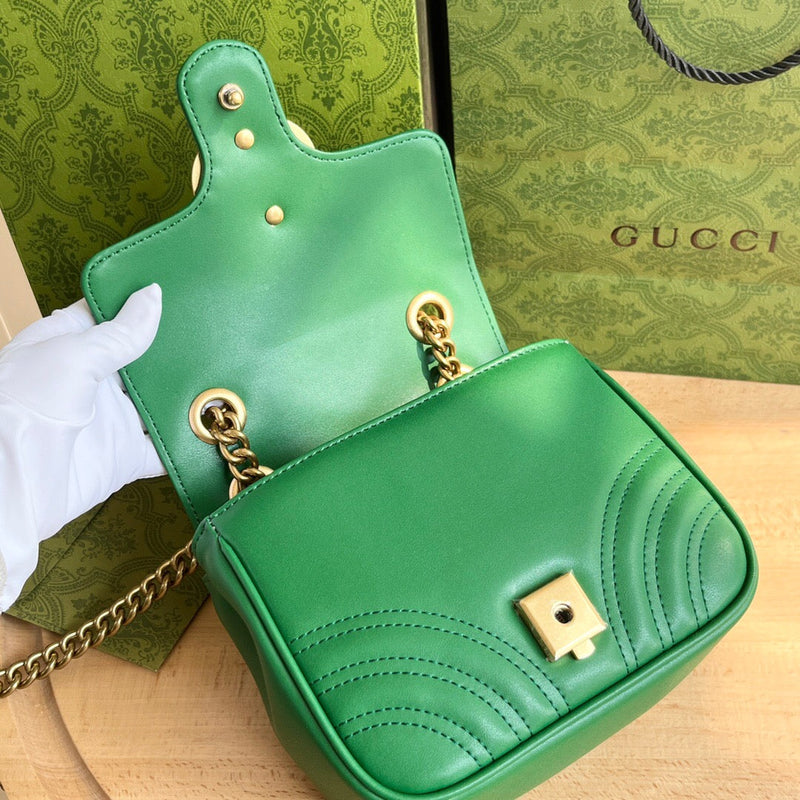 Gucci GG Marmont Mini Shoulder Bag Matelasse Chevron Green