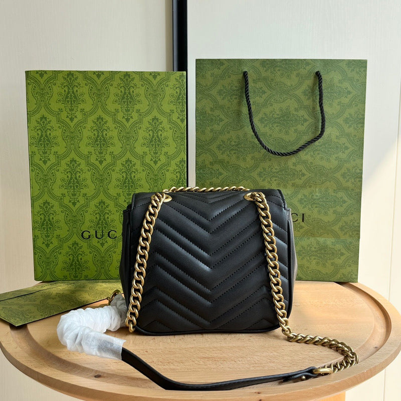 Gucci GG Marmont Mini Shoulder Bag Matelasse Chevron Black