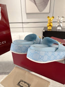 Chinelo Gucci Big D Half Horseclip Thick Bottom Blue