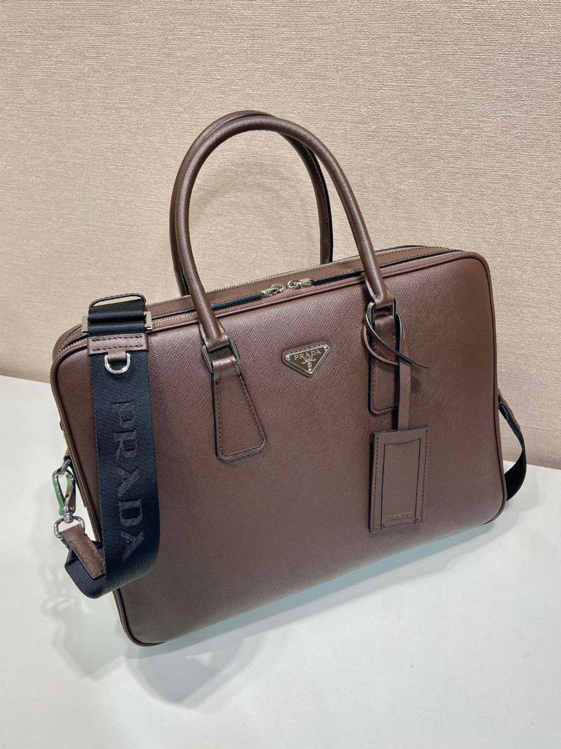 Prada Saffiano Leather Briefcase Brown