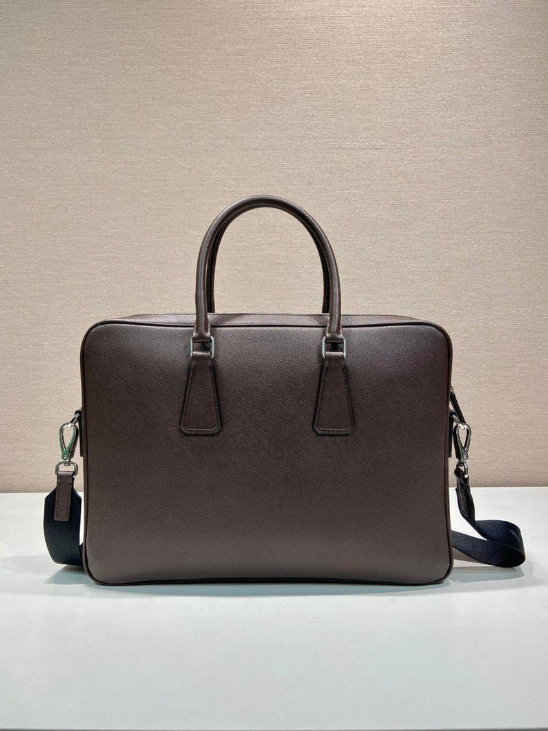 Prada Saffiano Leather Briefcase Brown