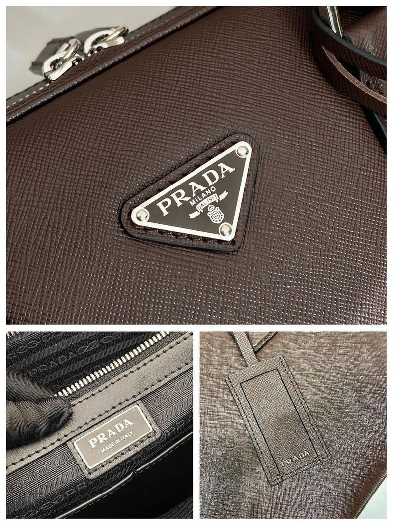 Prada Saffiano Leather Briefcase Brown