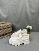 Prada Brushed Leather Monolith Loafers White