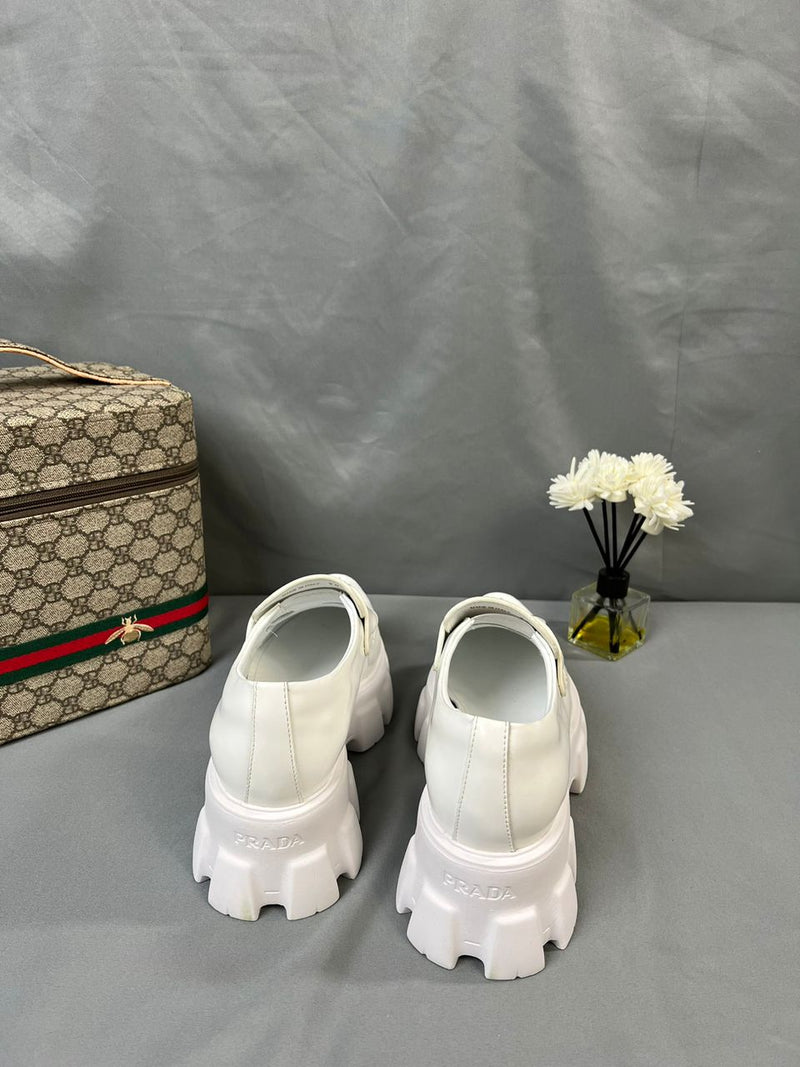 Prada Brushed Leather Monolith Loafers White