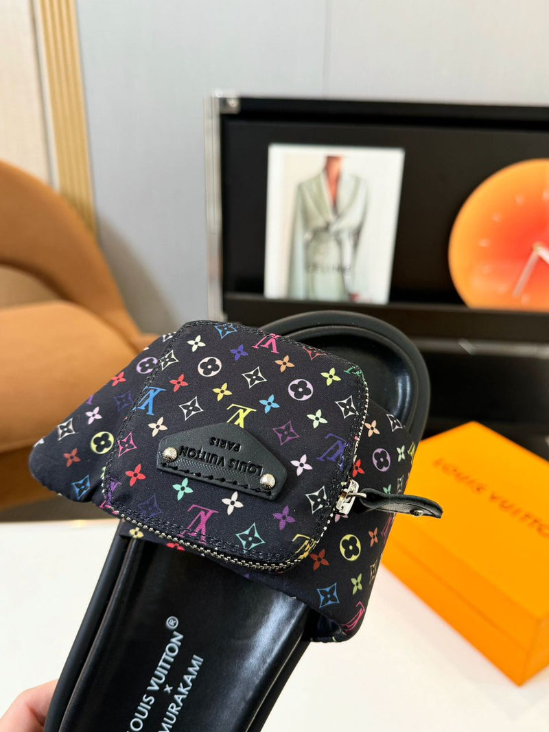 Louis Vuitton Pool Pillow Flat Comfort Mule Takashi Murakami Black