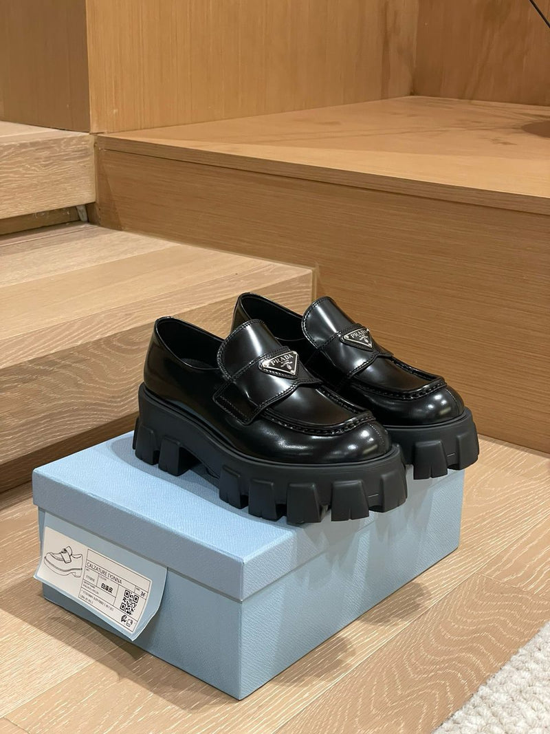 Prada Brushed Leather Monolith Loafers