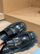 Prada Brushed Leather Monolith Loafers