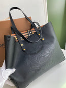 Burberry Embossed Crest Leather Tote Black