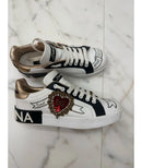 Dolce & Gabbana Portofino Graffiti-Print Sneakers Gold