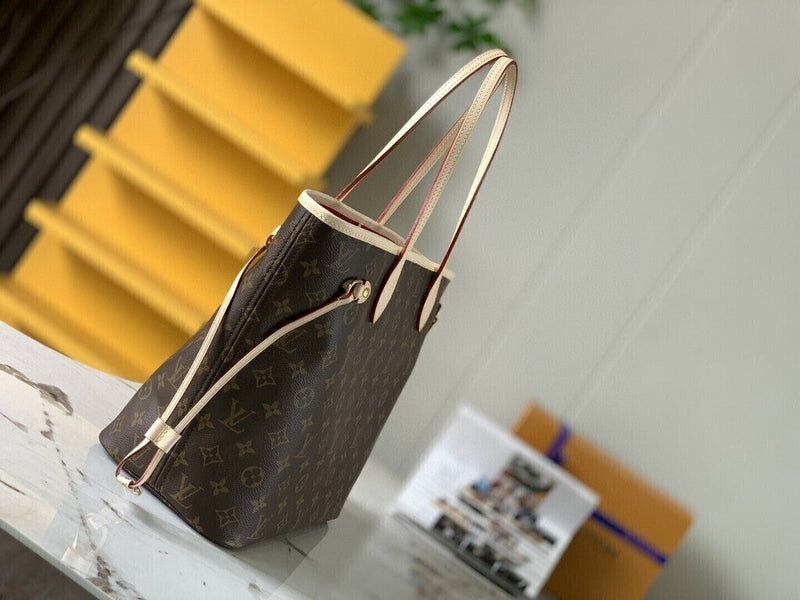 Lv Neverfull Inside Out MM  Beige and Red